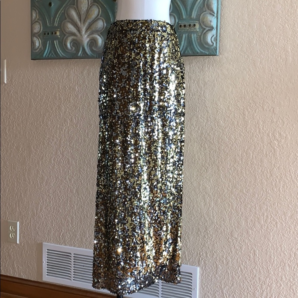 Anthropologie Lulumari sequin black gold skirt S